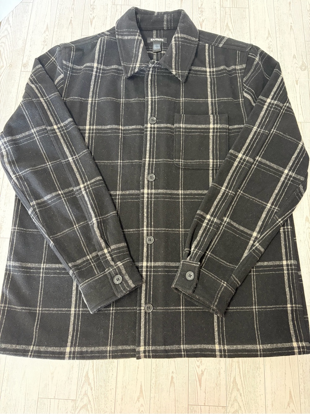 Express Men’s Large Black Plaid Shacket Shirt Jacket Overshirt